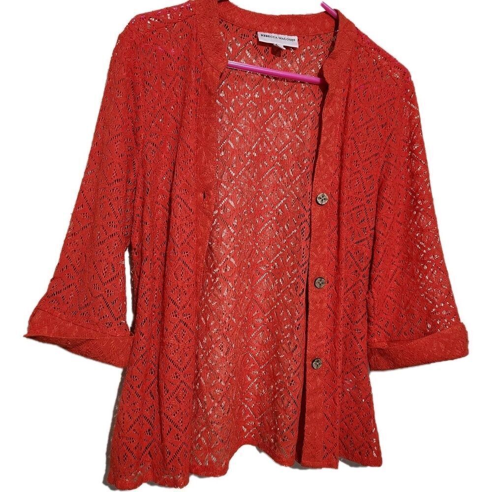 Rebecca Malone Cardigan Size Small Chili Lace Sheer Lightweight Front Buttons